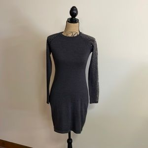 Calvin Klein Sweater Dress Petite Small Grey with Rhinestones on Sleeves